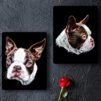 Brauner Und Weißer Boston Terrier Fraktal Kunst Aluminium Metall Wandtafel von FractalArtworks