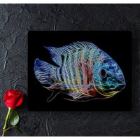Roter Tiger Severum Cichlid Fisch Druck Mit Atemberaubendem Fraktal Kunst Design. Helden Severus von FractalArtworks