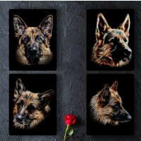 "Schwarz Und Hellbrauner "Schäferhund" Metall Wandrelief Mit Atemberaubendem Fraktal Kunst Design." von FractalArtworks