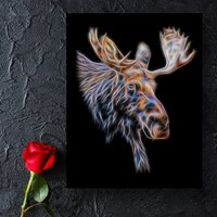 stier Elch Metall Wandtafel Mit Atemberaubendem Fraktal Kunst Design von FractalArtworks