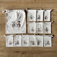 Weihnachtskalender Aus 24 Säckchen Mit Süßen Weihnachts - Tiermotiven Zum Selbst Befüllen Inkl. Personalisierbaren Geschenkbeutel Weihnachtskalender Aus 24 Säckchen Mit Süßen Weihnachts - Tiermotiven Zum Selbst Befüllen Inkl. Personalisierbaren Geschenkbeutel von FraeuleinFred