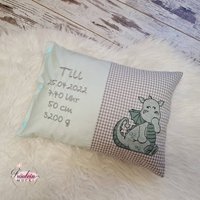 Kissen Bestickt Taufe Geburt Junge Baby Drache Mint von FraeuleinMucki