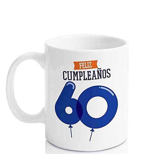 Frühstückstasse aus Keramik 300 ml - Weiße Tasse mit Text, originelles Geschenk zum 18. Geburtstag mit "Feliz Cumpleaños 45.7 cm Feliz 60 weiß von Framan