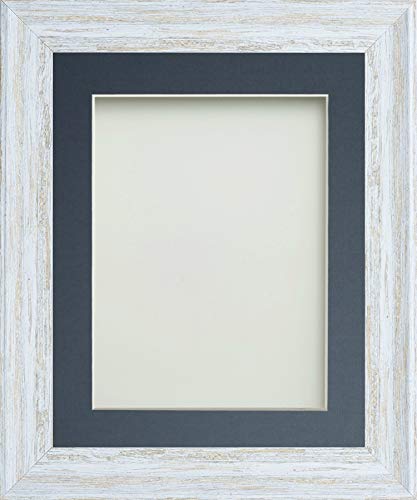 Frame Company Lynton Bilderrahmen, rustikal, mit blauem Passepartout, 22,9 x 17,8 cm, Plexiglas, Weiß von Frame Company