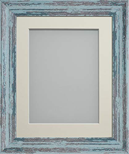 Frame Company Lynton Bilderrahmen, rustikal, mit elfenbeinfarbenem Passepartout, 22,9 x 17,8 cm, für 20,3 x 15,2 cm, Plexiglas, Blau von Frame Company