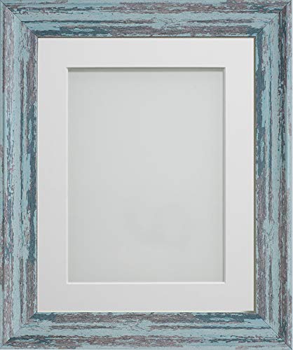 Frame Company Lynton Bilderrahmen, rustikal, mit weißem Passepartout, 22,9 x 17,8 cm, für 20,3 x 15,2 cm, Plexiglas, Blau von Frame Company