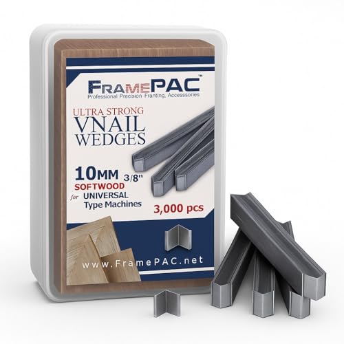 V Nägel für Bilderrahmen – Ultra Strong – 10 mm (3/20,3 cm) vnail Keile für, an Bilderrahmen Ecken – Nadelholz Frames – Universal (Uni) [3000 V Nail Pack, gestapelt] von FramePac