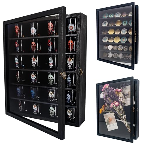 FramePro 3D Bilderrahmen 30x40 Große Schattenbox Vitrine Rahmen mit Glasfenstertür Erinnerungsstücke Medaillen Erinnerungsbox für Andenken - Schwarz von FramePro