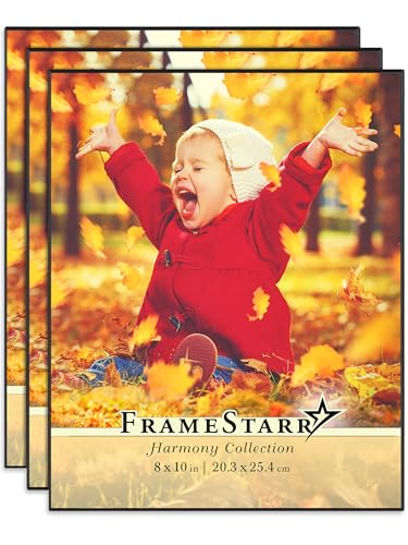 FrameStarr 20x25 cm Bilderrahmen-Set (Schwarz, 3er-Pack), Frontlader im zeitgenössischen modernen Stil, Tisch- oder Wandmontage, Harmony-Kollektion von FrameStarr