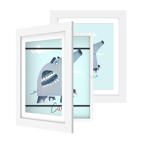 FrameWorks Weißer Holzrahmen für Kinder, mit magnetischer Tür, 3D-Kunstwerk, Fotos, Handwerk, Galerie-Stil, Wanddekoration für Zuhause, Spielzimmer, leicht zugänglicher Rahmen für Kreativität, 25,4 x von FrameWorks