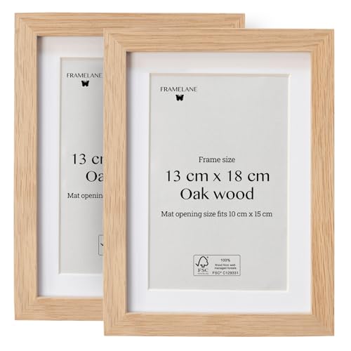 Framelane Set of 2 Bilderrahmen 13x18 Natur - FSC-Zertifiziertes Bilderrahmen Holz Aus Eiche, Mit Passepartout, Kratzfestes & Bruchsicheres Acrylglas, Für Wandmontage Und Tischaufstellung von Framelane