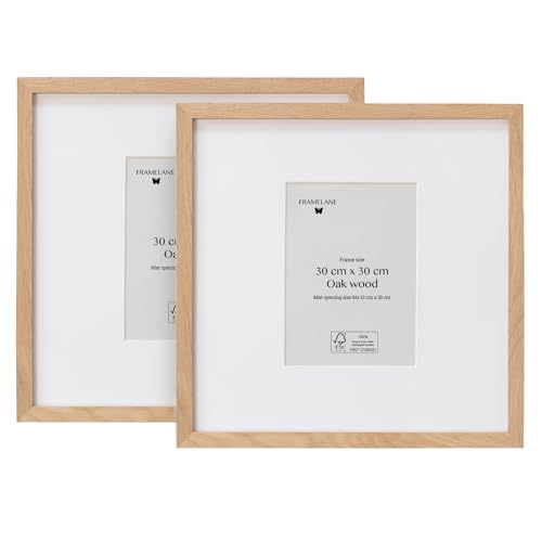 Framelane Set of 2 Bilderrahmen 30x30 Holz Eiche - FSC-Zertifiziert - Bilderrahmen mit Passepartout - Kratzfestes & Bruchsicheres Acrylglas - Hochwertiger Bilderrahmen Naturholz von Framelane