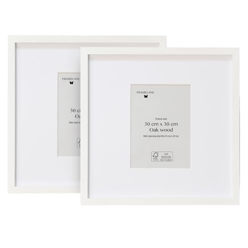 Framelane Set of 2 Bilderrahmen 30x30 Weiß - FSC-Zertifizierter Bilderrahmen Aus Echtholz mit Passepartout - Holzbilderrahmen mit Kratzfestem & Bruchsicherem Acrylglas - Wandaufhängung Hoch & Quer von Framelane