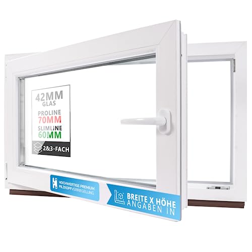 Kellerfenster Kunststofffenster weiß, BxH: 110 x 40 cm / 1100 x 400 mm 2-fach Verglasung (32 mm) Dreh-Kipp inkl. Pilzkopfverriegelung, DIN Rechts (Griff Links), 60 mm Profil von Framelux
