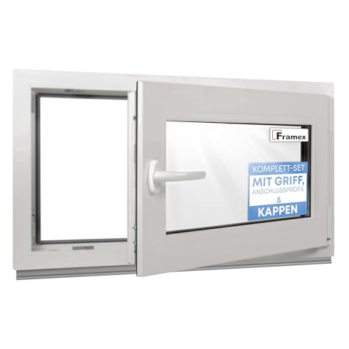Framex Kellerfenster Fenster Kunststofffenster Weiß Breite x Höhe 80 x 40 cm (800 x 400 mm) 2fach (32 mm) Dreh Kipp DIN Rechts - Premium - Alle Größen von Framex