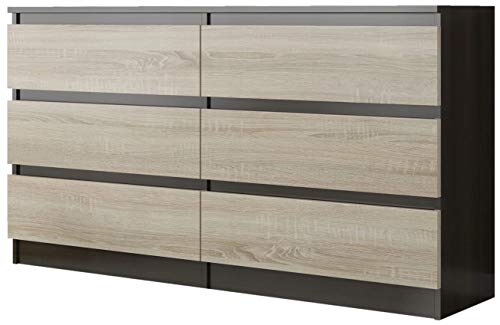 Framire R-120 Kommode in Eiche Wenge Mix Sonoma Eiche, Kommode mit 6 Schubladen, Schrank für Schlafzimmer, Wohnzimmer, Bad, 120 x 76 x 31 cm von Framire