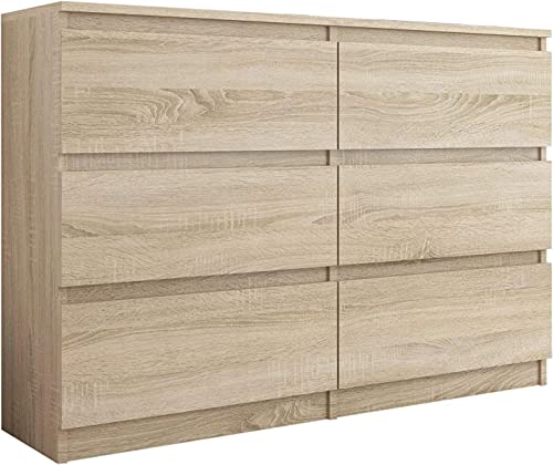 Framire R-120 Kommode in Sonoma Eiche, Kommode mit 6 Schubladen, Schrank für Schlafzimmer, Wohnzimmer, Bad, 120 x 76 x 31 cm von Framire