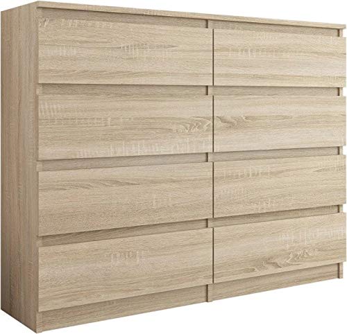 Framire R-120-S8 Kommode in Sonoma Eiche, Kommode mit 8 Schubladen, Schrank für Schlafzimmer, Wohnzimmer, Bad, 120 x 98 x 40 cm von Framire