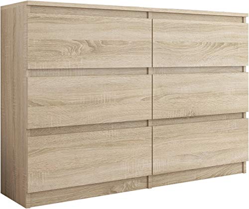 Framire R-140 Kommode in Sonoma Eiche, Kommode mit 6 Schubladen, Schrank für Schlafzimmer, Wohnzimmer, Bad, 140 x 76 x 31 cm von Framire