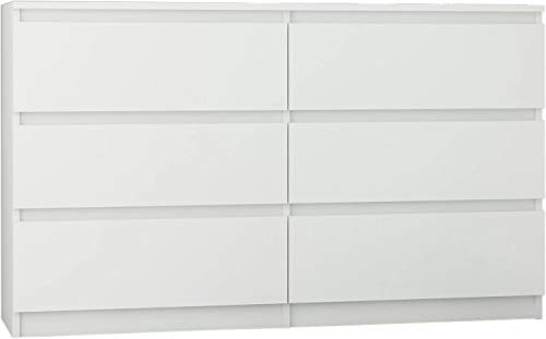 Framire R-140 Kommode in Weiß, Kommode mit 6 Schubladen, Schrank für Schlafzimmer, Wohnzimmer, Bad, 140x 76 x 31 cm von Framire