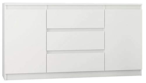 Framire R-140-S3 Kommode in Weiß, Kommode mit 3 Schubladen, 2 Türen, Schrank für Schlafzimmer, Wohnzimmer, Bad, 76 x 140 x 40 cm von Framire