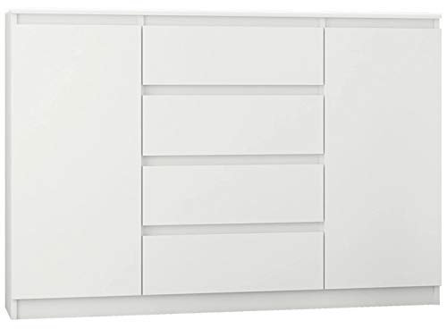 Framire R-140-S4 Kommode in Weiß, Kommode mit 4 Schubladen, 2 Türen, Schrank für Schlafzimmer, Wohnzimmer, Bad, 98 x 139 x 40 cm von Framire