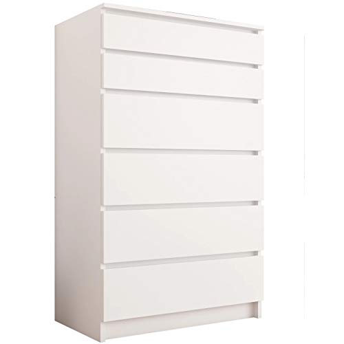 Framire R-6 Kommode in Weiß, Kommode mit 6 Schubladen, Schrank für Schlafzimmer, Wohnzimmer, Bad, 129 x 70 x 40 cm von Framire