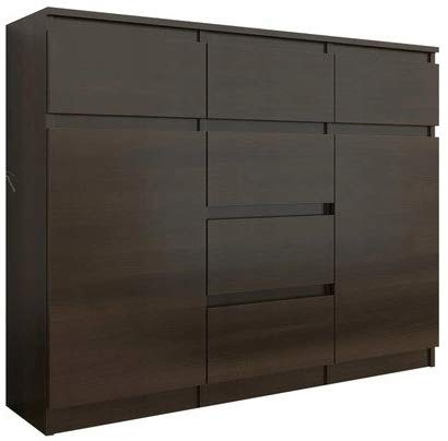 Framire S-62D Kommode in Wenge Eiche, Kommode mit 6 Schubladen, 2 Türen, Schrank für Schlafzimmer, Wohnzimmer, Bad, 99 x 120 x 40 cm von Framire