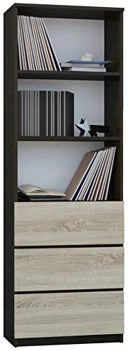 Framire B-3 Büro Bücherregal in Eiche Wenge Mix Sonoma Eiche, 3 Regale, 3 Schubladen, Bücherregal für Wohnzimmer, Schlafzimmer, Studio, Büro 180 x 60 x 33 cm von Framire