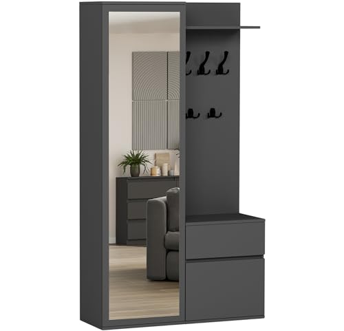 Framire Kleiderschrank Garderobe Spiegelaufhänger Schuhschrank Anthrazit 100 x 181,6 x 35 cm von Framire