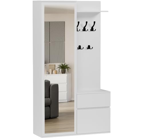 Framire Kleiderschrank Garderobe Spiegelaufhänger Schuhschrank weiß 100 x 181,6 x 35 cm von Framire