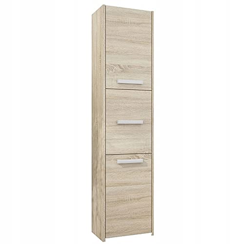 Framire L-23 Badezimmerregal in Sonoma Eiche, Badezimmerschrank, Badezimmerschrank mit 3 Türen, 6 Regalen, Bücherregal für Bad, Flur, 170 x 30 x 30 cm von Framire