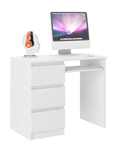 Framire N-3 Schreibtisch weiß, Computertisch mit 3 Schubladen, Schreibtisch für Schlafzimmer, Wohnzimmer, Studio, 96 x 50 x 76 cm von Framire