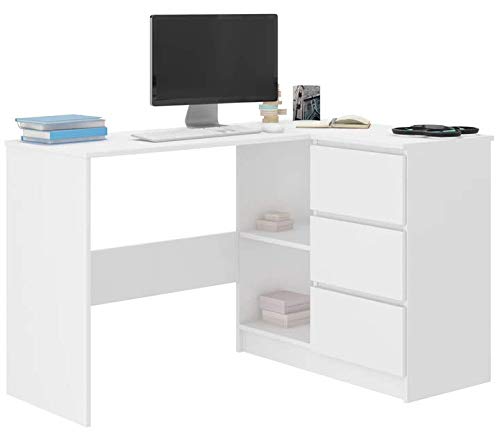 Framire N-4P Schreibtisch weiß, Computertisch mit 3 Schubladen, 2 Regale, Eckschreibtisch, Schreibtisch für Schlafzimmer, Wohnzimmer, Studio, 112 x 76 x 87 cm von Framire