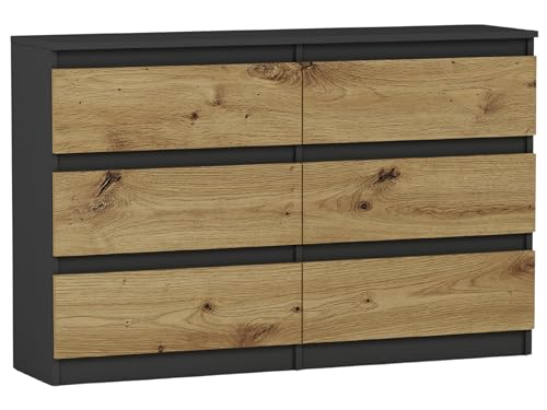 Framire R-120 Kommode antracyt Mix aristan, Kommode mit 6 Schubladen, Schrank für Schlafzimmer, Wohnzimmer, Bad, 120 x 76 x 31 cm von Framire