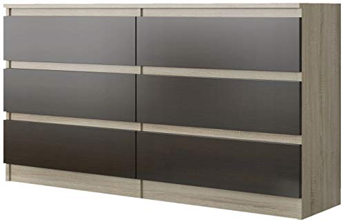 Framire R-140 Kommode in Eiche Sonoma Mix Wenge Eiche, Kommode mit 6 Schubladen, Schrank für Schlafzimmer, Wohnzimmer, Bad, 140 x 76 x 31 cm von Framire