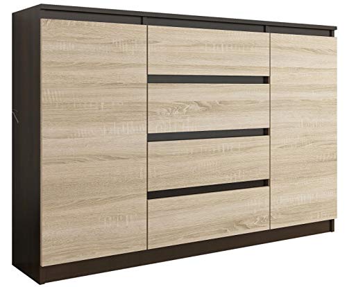 Framire R-140-S4 Kommode in Eiche Wenge Mix Sonoma Eiche, Kommode mit 4 Schubladen, 2 Türen, Schrank für Schlafzimmer, Wohnzimmer, Bad, 98 x 139 x 40 cm von Framire