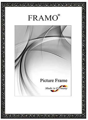 FRAMO Barock Bilderrahmen 11 x 16 cm aus Massivholz | Alt-Schwarz Silber | Farbe/Größe wählbar | Retro Vintage Antik Rahmen N°112 von FRAMO