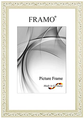 FRAMO Barock Bilderrahmen 24 x 30 cm aus Massivholz | Creme-Weiß Gold | Farbe/Größe wählbar | Retro Vintage Antik Rahmen N°092 von FRAMO