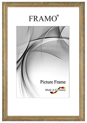 FRAMO Barock Bilderrahmen 30 x 40 cm aus Massivholz | Türkis Gold | Farbe/Größe wählbar | Retro Vintage Antik Rahmen N°068 von FRAMO