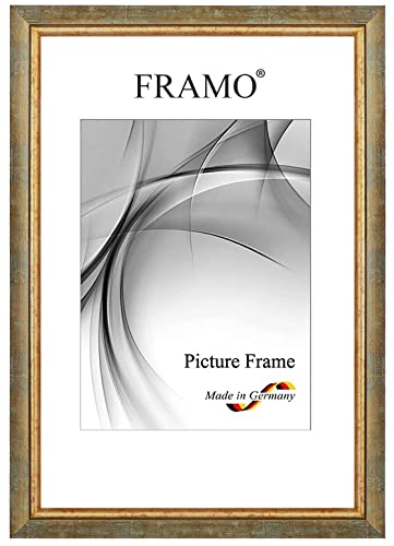 FRAMO Barock Bilderrahmen 40 x 50 cm aus Massivholz | Türkis Gold | Farbe/Größe wählbar | Retro Vintage Antik Rahmen N°060 von FRAMO