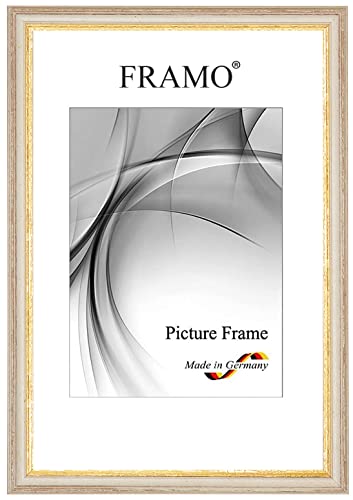 FRAMO Barock Bilderrahmen Landhaus 35 x 50 cm aus Massivholz | Beige-Gold | Farbe/Größe wählbar | Retro Vintage Antik Rahmen N°082 von FRAMO