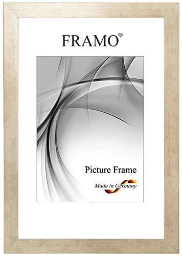 FRAMO Holz Bilderrahmen 25 x 35 cm aus Massivholz | Champagner | Außenkante in Schwarz | Farbe/Größe wählbar | Rahmen für Poster | Puzzle | Foto collage N°106 von FRAMO