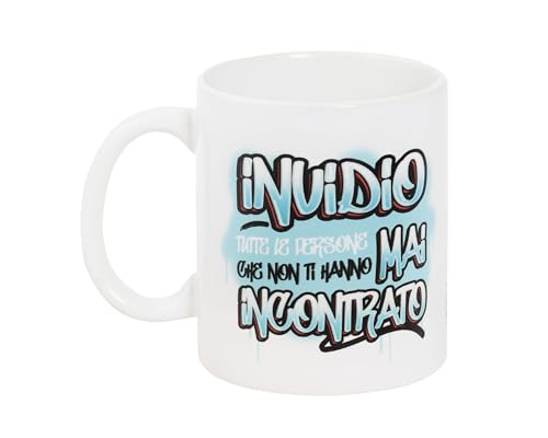 O.P.S. Personalisierte Keramiktasse mit lustigen Sprüchen und ansprechendem Design, geeignet für Backofen, Mikrowelle, Spülmaschine, Fassungsvermögen 350 ml, Format 10 x 8 x 8 cm - Invidio von Franco Cosimo Panini