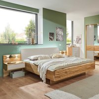 Bett mit Nachtkonsolen in Eiche Bianco Beige (dreiteilig) von Franco Möbel