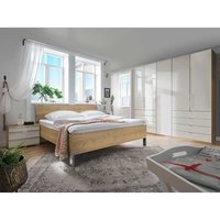Schlafzimmer Set in Beige und Eiche Bianco glasbeschichtet (vierteilig) von Franco Möbel