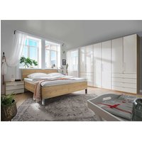 Schlafzimmer Set in Eiche Bianco und Beige mit Glas beschichtet (vierteilig) von Franco Möbel