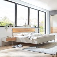 180er Doppel Bett in modernem Design Eiche Bianco und Beige von Franco Möbel