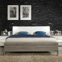 Bett mit Polsterkopfteil in Weiß Beleuchtung von Franco Möbel