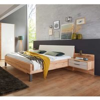 Breites Bett aus Kernbuche Massivholz und Kunstleder Made in Germany (dreiteilig) von Franco Möbel
